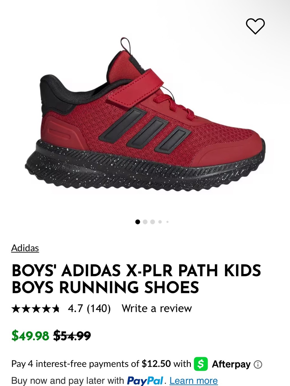 BNIB Adidas Red and Black Kids Running Sneakers, boys size 13.